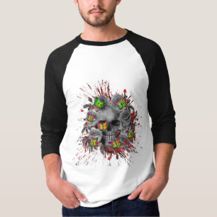 SKULL FLORAL COLORFUL BUTTERFLY T-Shirt