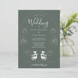 Skull Floral Green Gothic Wedding Invitation