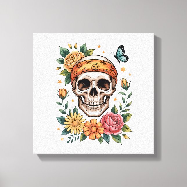 Skull Floral Halloween Spooky Canvas Print (Front)