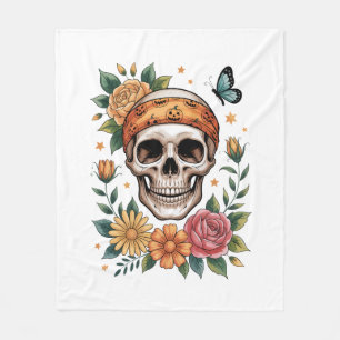 Skull Floral Halloween Spooky Fleece Blanket