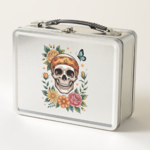 Skull Floral Halloween Spooky Metal Lunch Box