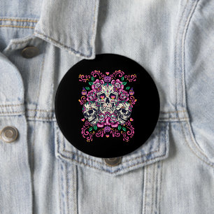 Skull floral, skeleton watercolor pink ,Halloween. 10 Cm Round Badge