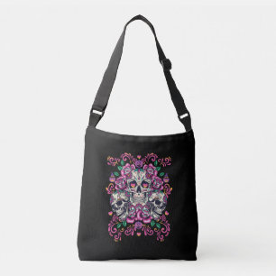 Skull floral, skeleton watercolor pink ,Halloween. Crossbody Bag
