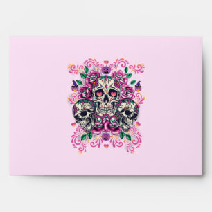 Skull floral, skeleton watercolor pink ,Halloween. Envelope