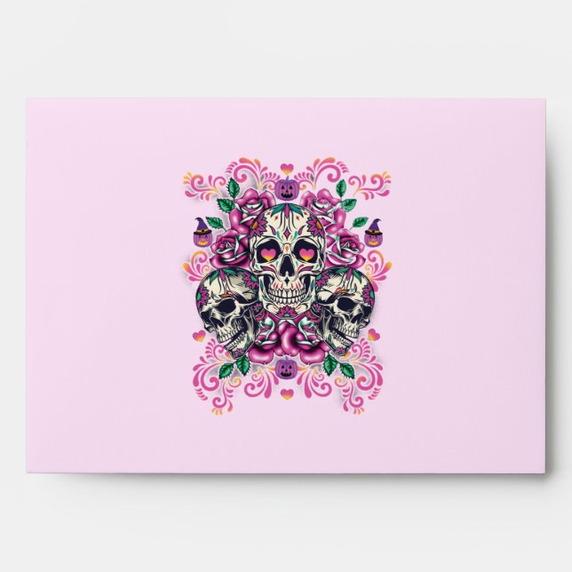 Skull floral, skeleton watercolor pink ,Halloween. Envelope (Front)