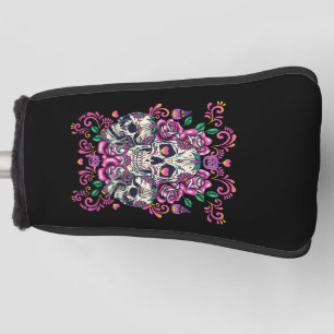 Skull floral, skeleton watercolor pink ,Halloween. Golf Head Cover