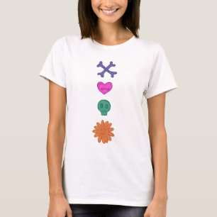 Skull, Flower, Heart, Bones Creepy Buttons T-Shirt