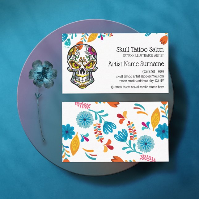 Skull Flower Tattoo art Business Card (Creator Uploaded)