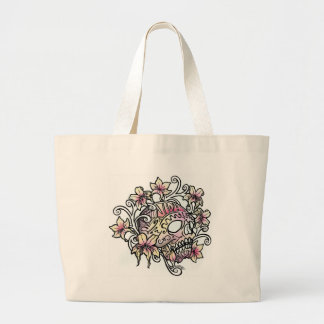 Skull flower vine large tote bag