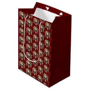 Skull Flowers Burgundy Pattern Halloween Medium Gift Bag
