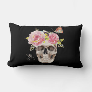 Skull Flowers Butterfly Spider Halloween Gift Lumbar Cushion