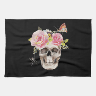 Skull Flowers Butterfly Spider Halloween Gift Tea Towel