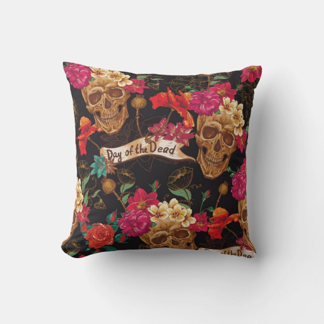 Skull Flowers Day Dead Background Cushion (Front)