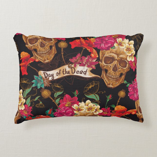 Skull Flowers Day Dead Background Decorative Cushion (Front)