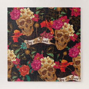 Skull Flowers Day Dead Background Jigsaw Puzzle