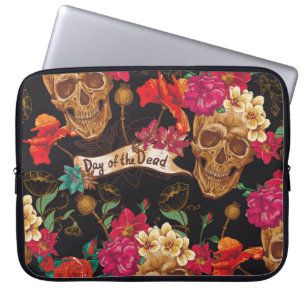 Skull Flowers Day Dead Background Laptop Sleeve