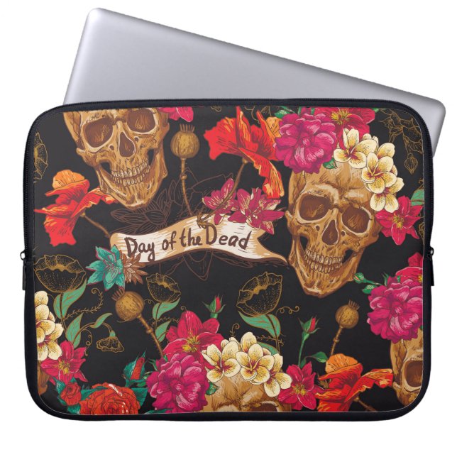 Skull Flowers Day Dead Background Laptop Sleeve (Front)