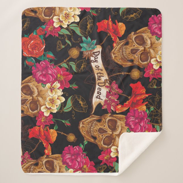 Skull Flowers Day Dead Background Sherpa Blanket (Front)