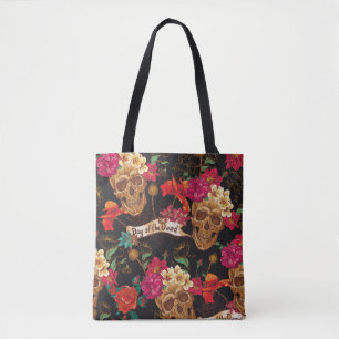 Skull Flowers Day Dead Background Tote Bag