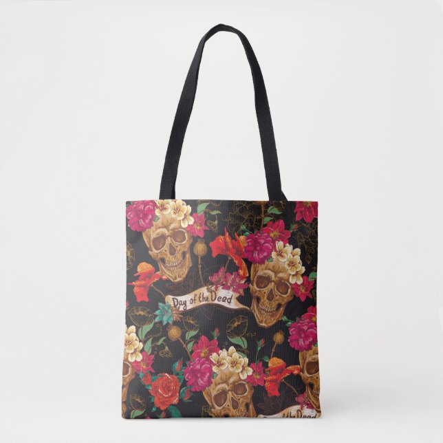 Skull Flowers Day Dead Background Tote Bag (Front)