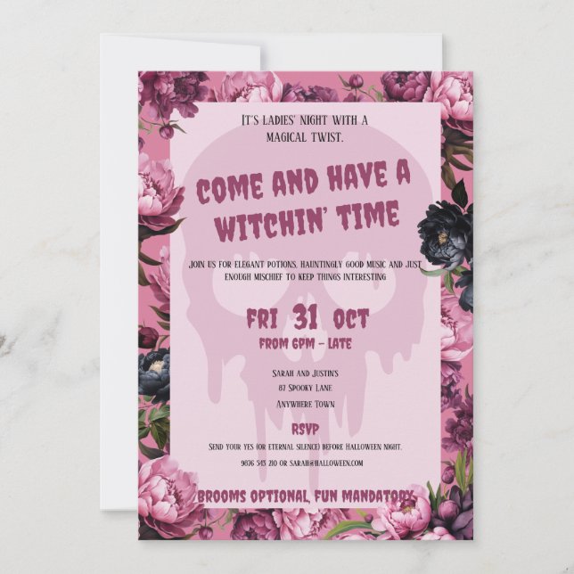 Skull & Flowers Halloween Party Invite (Front)
