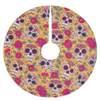 Skull Flowers: Mexican Day Background Brushed Polyester Tree Skirt