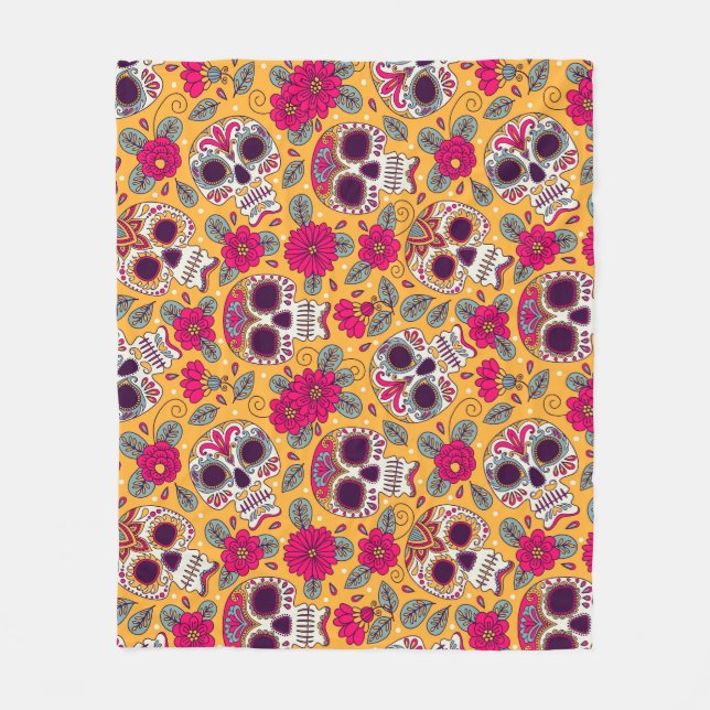 Skull Flowers: Mexican Day Background Fleece Blanket (Front)