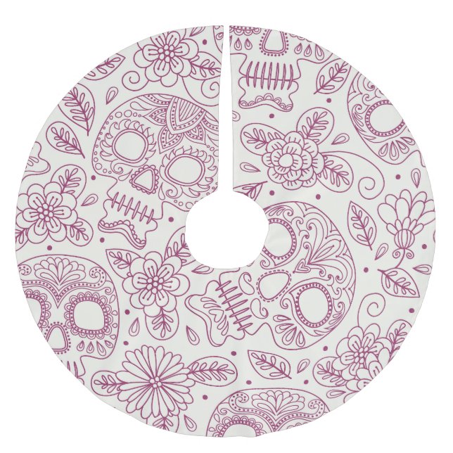 Skull Flowers: Mexican Day Seamless. Brushed Polyester Tree Skirt (Front)