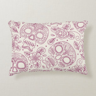 Skull Flowers: Mexican Day Seamless. Decorative Cushion
