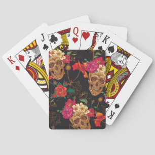 Skull Flowers: Seamless Dark Background. Playing Cards