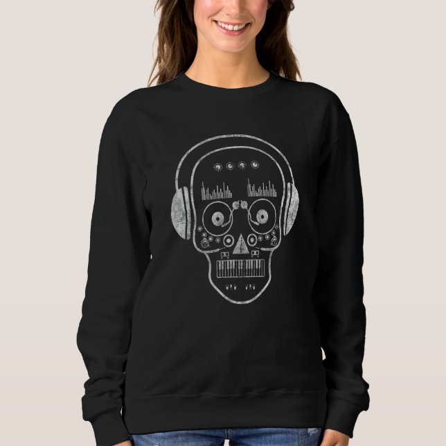 Skull For Techno Dj And Djane Mixing Desk Sweatshirt (Front)