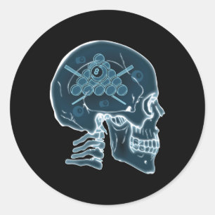Skull Funny Billiards Pool Player Sports Snooker 8 Classic Round Sticker