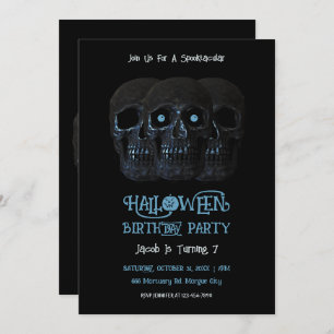 Skull Funny Gothic Black Halloween Birthday Invitation