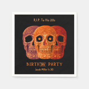 Skull Funny Orange Gothic Birthday RIP To His 20s Napkin