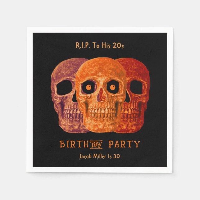 Skull Funny Orange Gothic Birthday RIP To His 20s Napkin (Front)