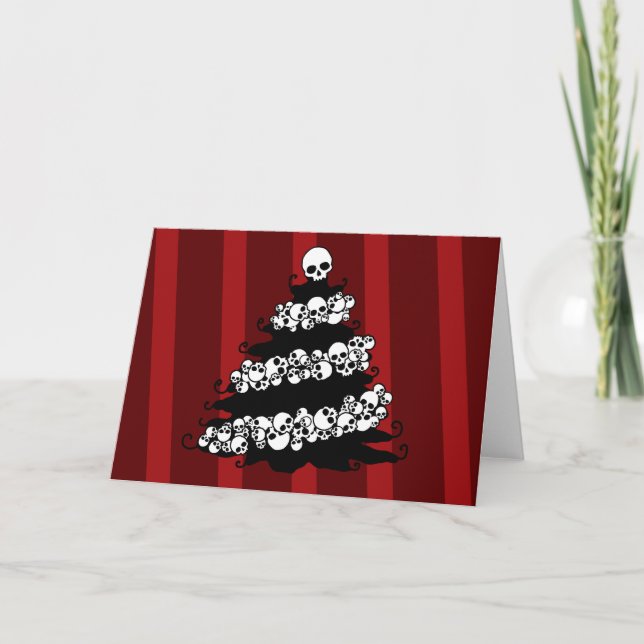 Skull Garland Christmas Tree Holiday Card (Front)