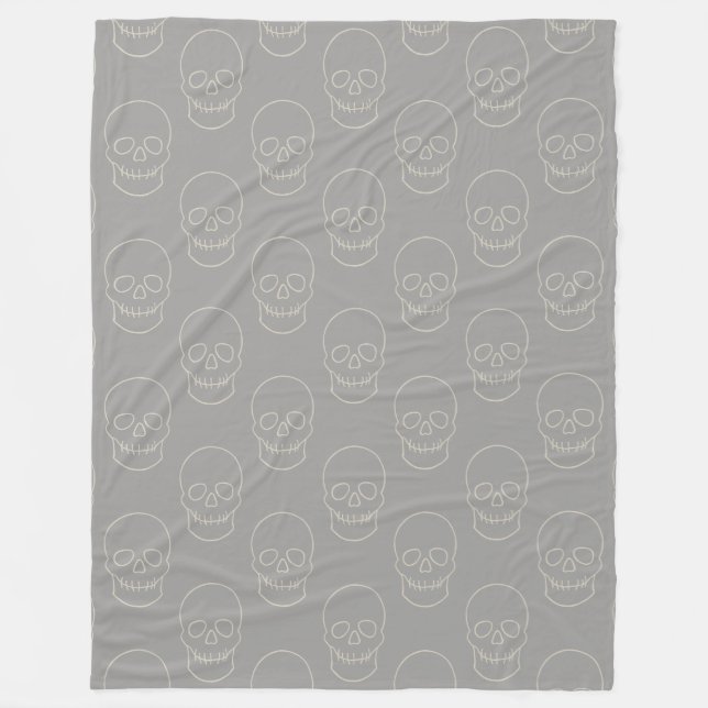 Skull - Ghost Grey and Bone White Fleece Blanket (Front)