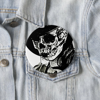 Skull Girl - Black and White Button
