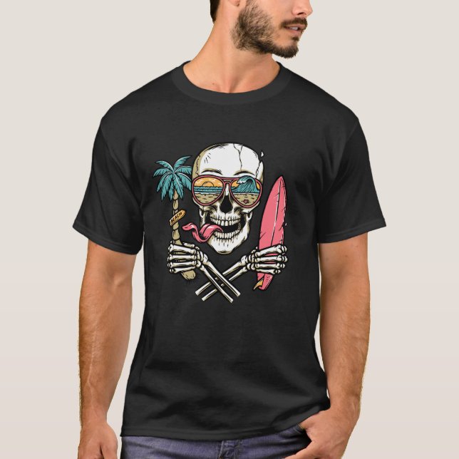 Skull Glasses With Beach, Summer Vibes T-Shirt (Front)