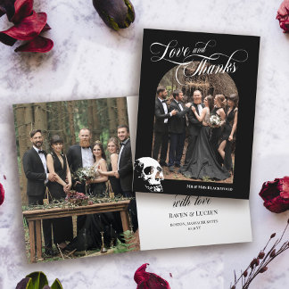 Skull Goth Halloween Wedding Love and Thanks Thank You Card