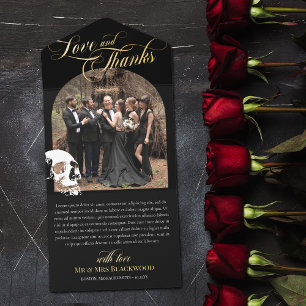 Skull Goth Halloween Wedding Love Thanks Gold All In One Invitation