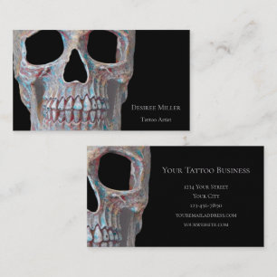 Skull Gothic Cool Grey Blue Black Tattoo Shop Business Card