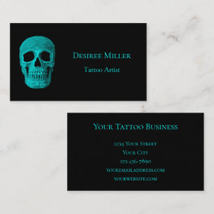 Skull Gothic Dark Teal Black Macabre Tattoo Shop Business Card