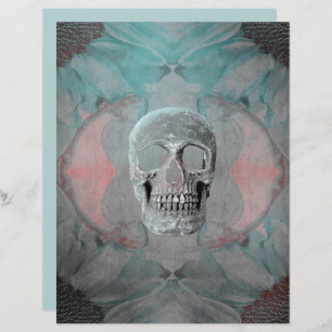 Skull Gothic Floral Teal Grey Pink Vintage Texture