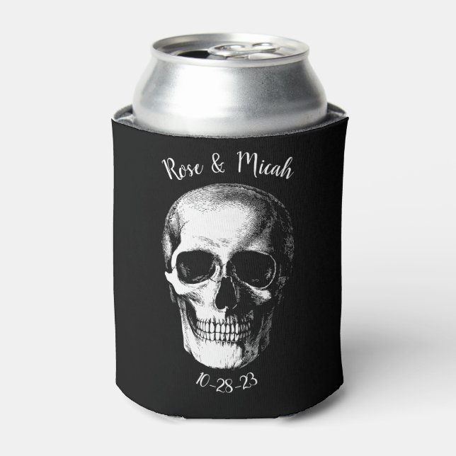 Skull Gothic Halloween Wedding Can Cooler (Can Front)