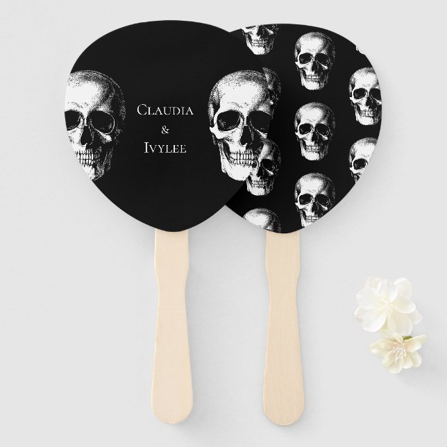 Skull Gothic Halloween Wedding Fans (Front and Back)