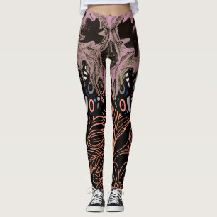 skull Gothic Lovers Floral Romantic Skeleton Leg Leggings