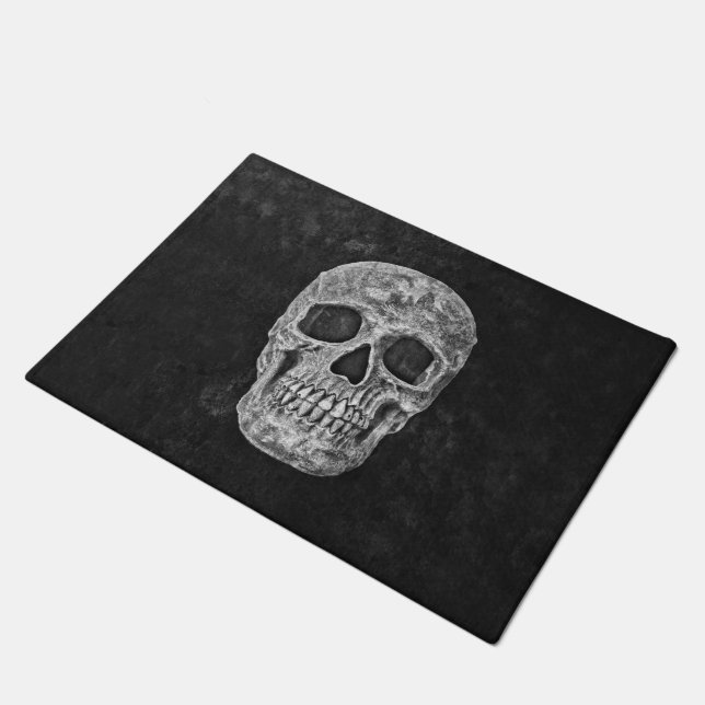 Skull Gothic Old Grunge Black And White Texture Doormat (Angled)
