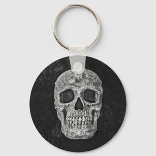 Skull Gothic Old Grunge Black And White Texture Key Ring