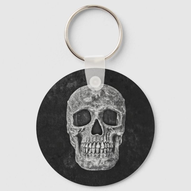 Skull Gothic Old Grunge Black And White Texture Key Ring (Front)